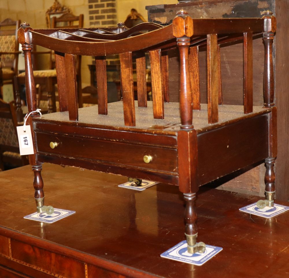 A reproduction mahogany four division Canterbury, W.48cm, D.35cm, H.48cm